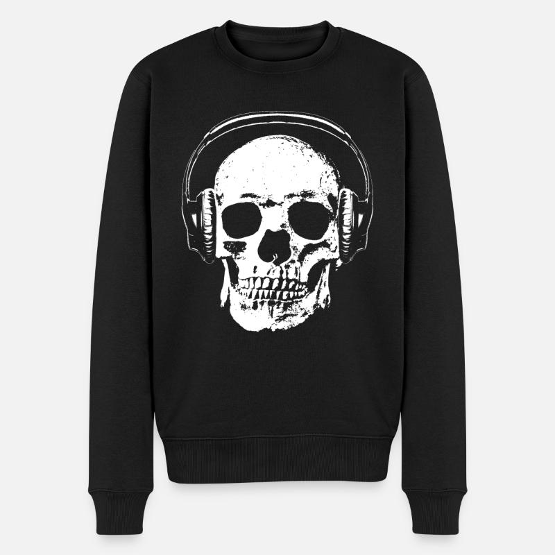 Crâne avec casque - Pull Premium bio Homme - noir