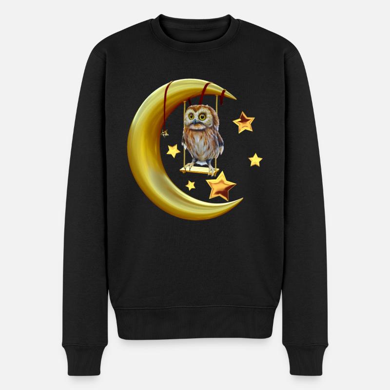 Mond-Eule - Männer Premium Bio Pullover - Schwarz