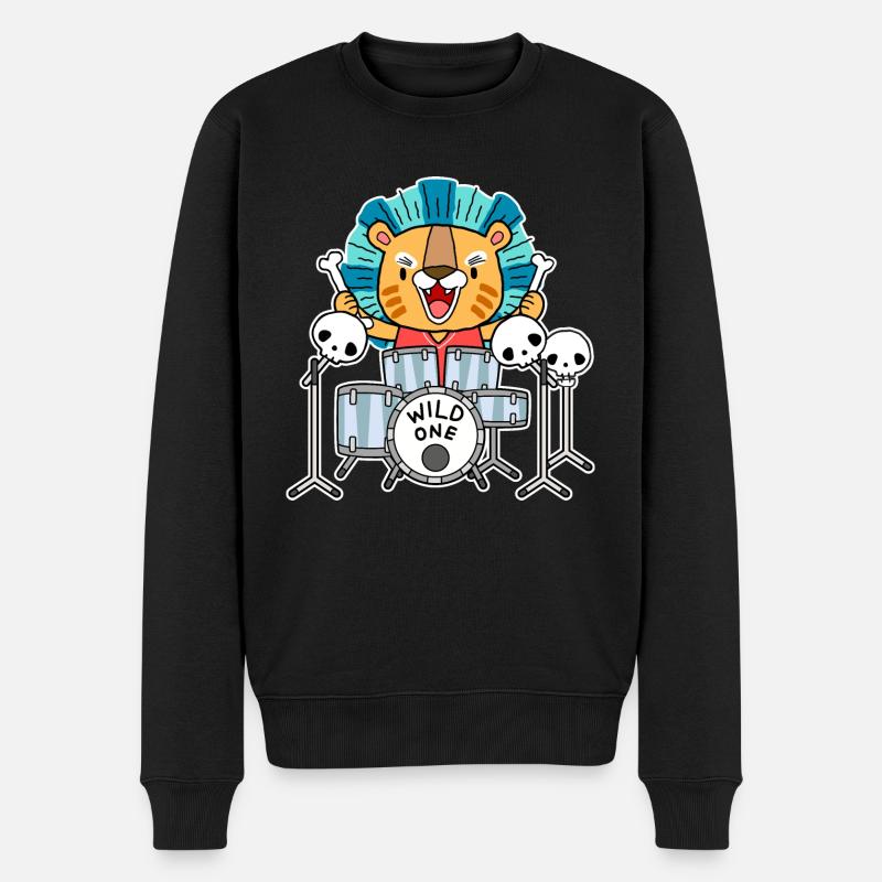 Lion à la batterie - Pull Premium bio Homme - noir