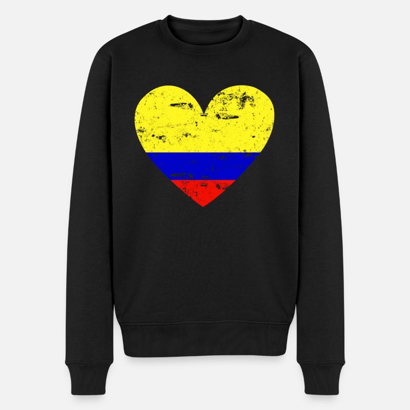 Flaggenherz Kolumbien Flagge - Männer Premium Bio Pullover - Schwarz