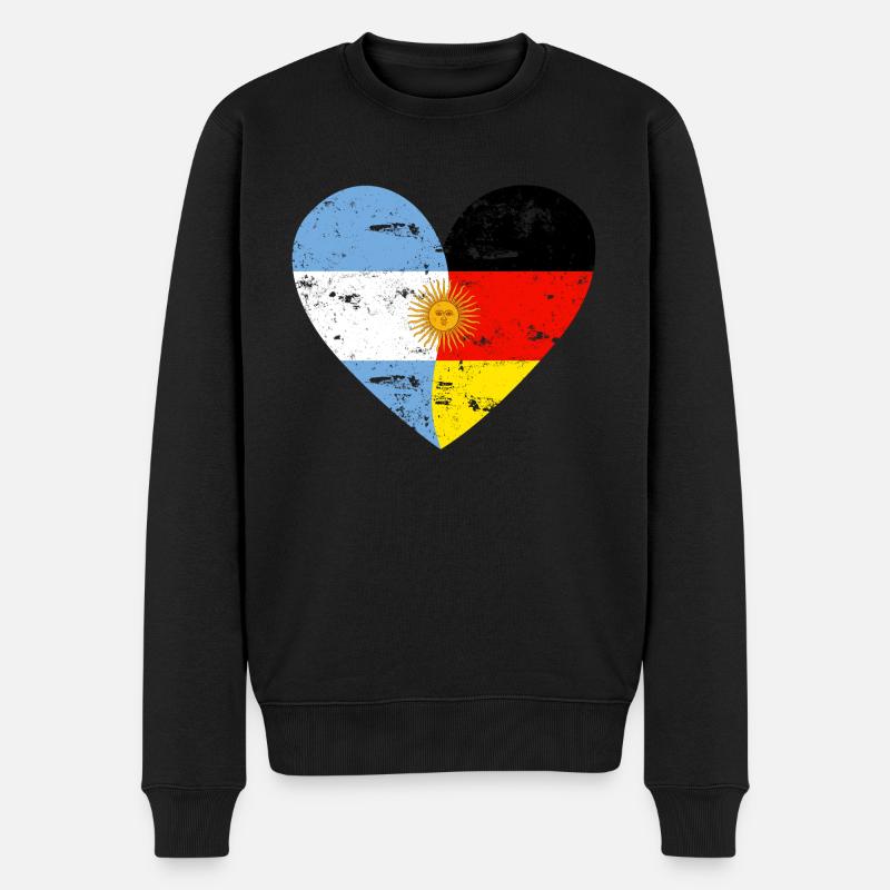 Flaggenherz Argentinien Deutschland Flagge - Männer Premium Bio Pullover - Schwarz