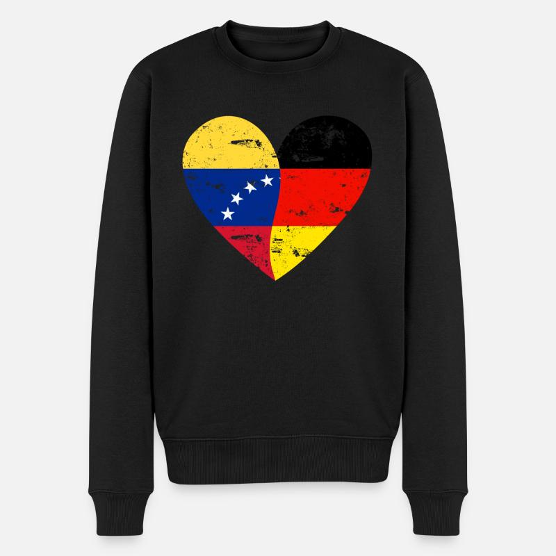 Flaggenherz Venezuela Deutschland - Männer Premium Bio Pullover - Schwarz