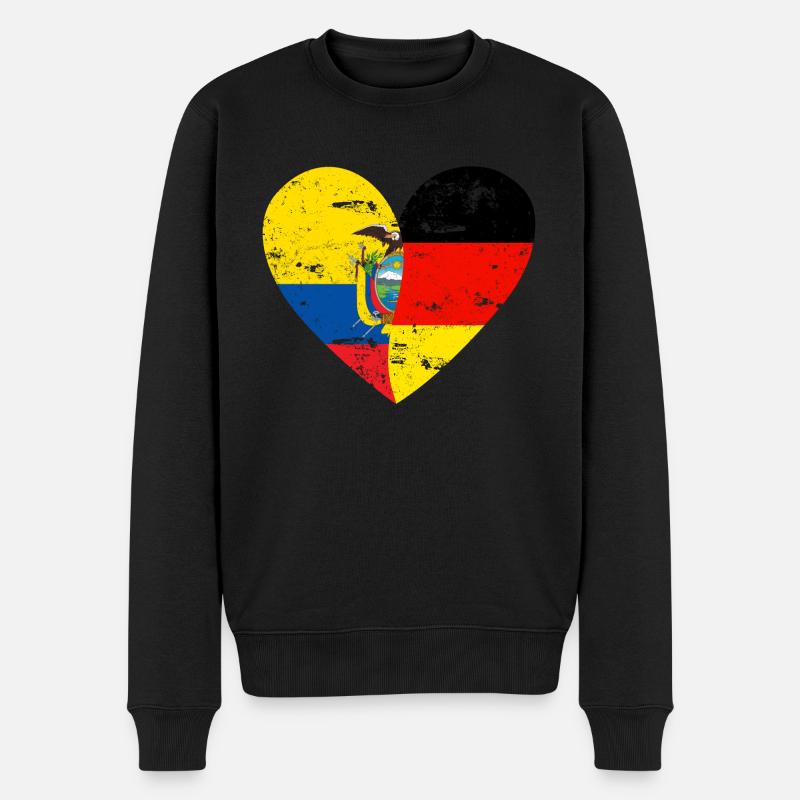 Flaggenherz Ecuador Deutschland Flagge - Männer Premium Bio Pullover - Schwarz