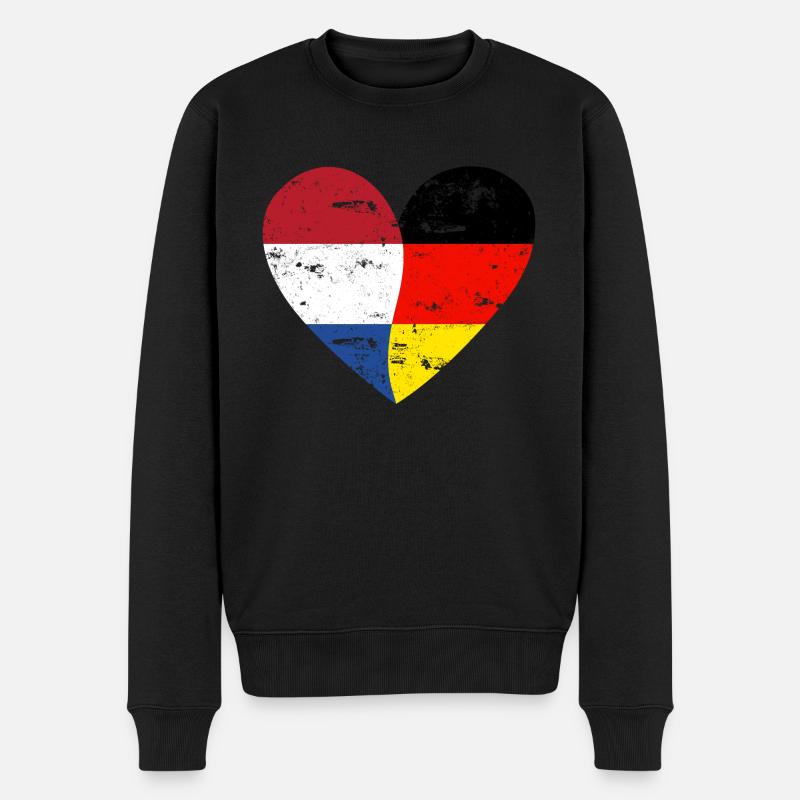 Flaggenherz Niederlande Deutschland Flagge - Männer Premium Bio Pullover - Schwarz