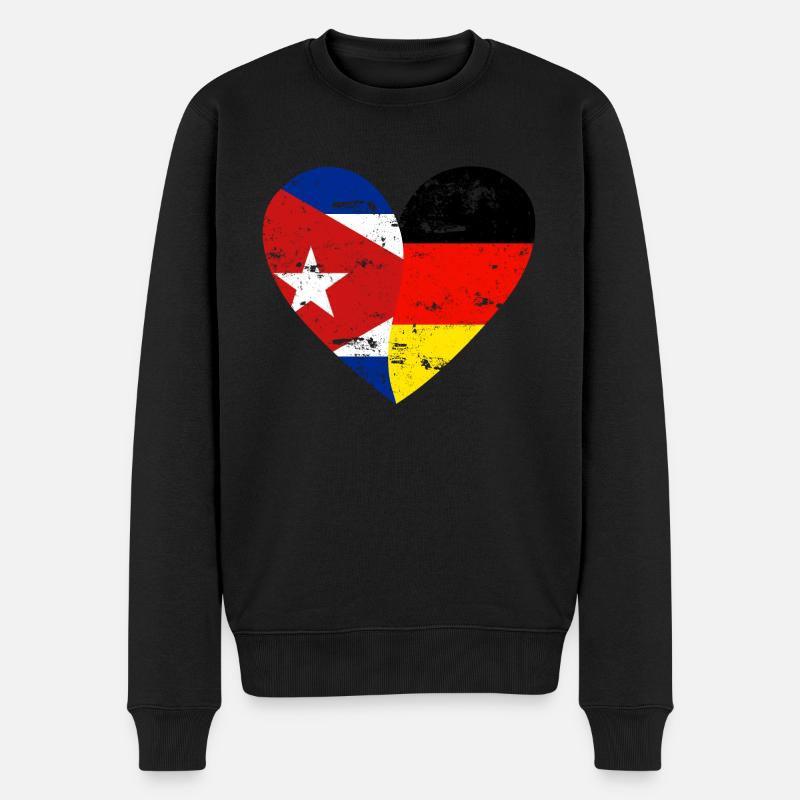 Flaggenherz Kuba Deutschland Flagge - Männer Premium Bio Pullover - Schwarz