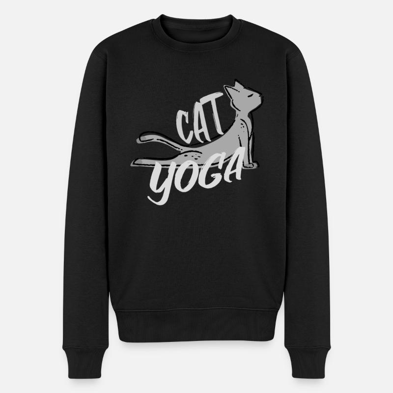 Niedliche Yoga Katze - Männer Premium Bio Pullover - Schwarz