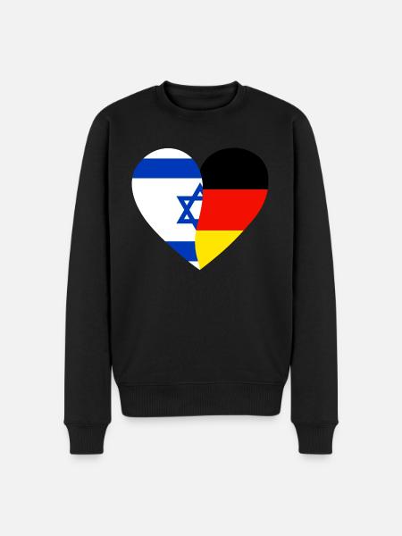 Israel Deutschland Flaggenherz - Männer Premium Bio Pullover - Schwarz