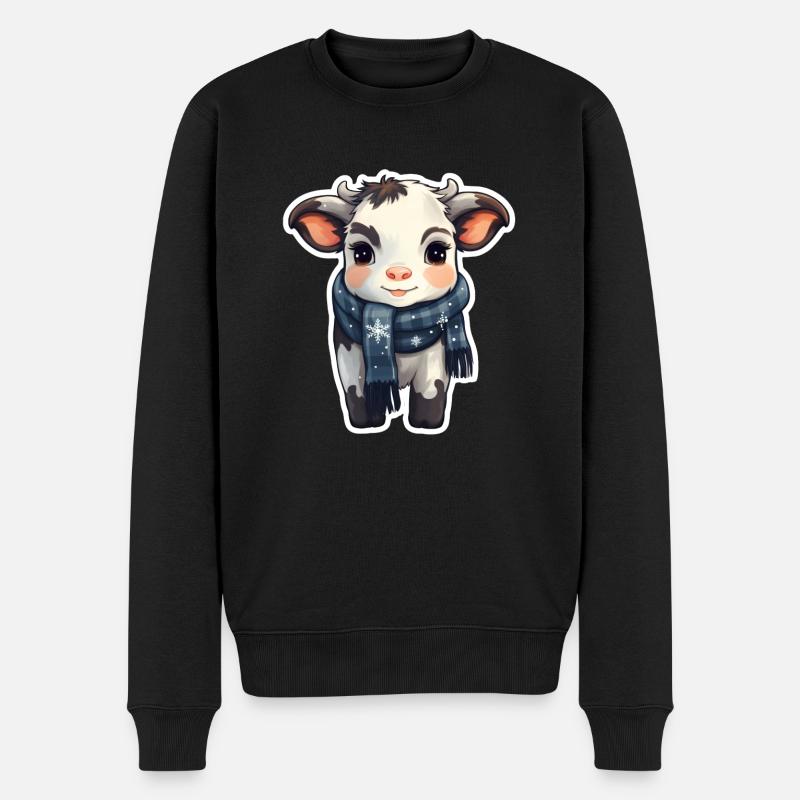 Veau en hiver avec écharpe - Pull Premium bio Homme - noir