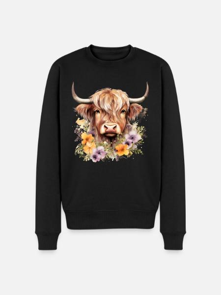 Majestic Highland : Portrait of a Highland Cow - Men's Premium Organic Jumper - black