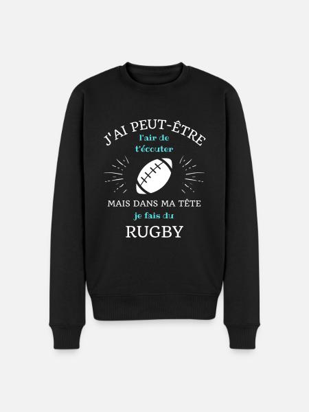 t shirt humour rugbyman dans ma tete rugby homme - Pull Premium bio Homme - noir