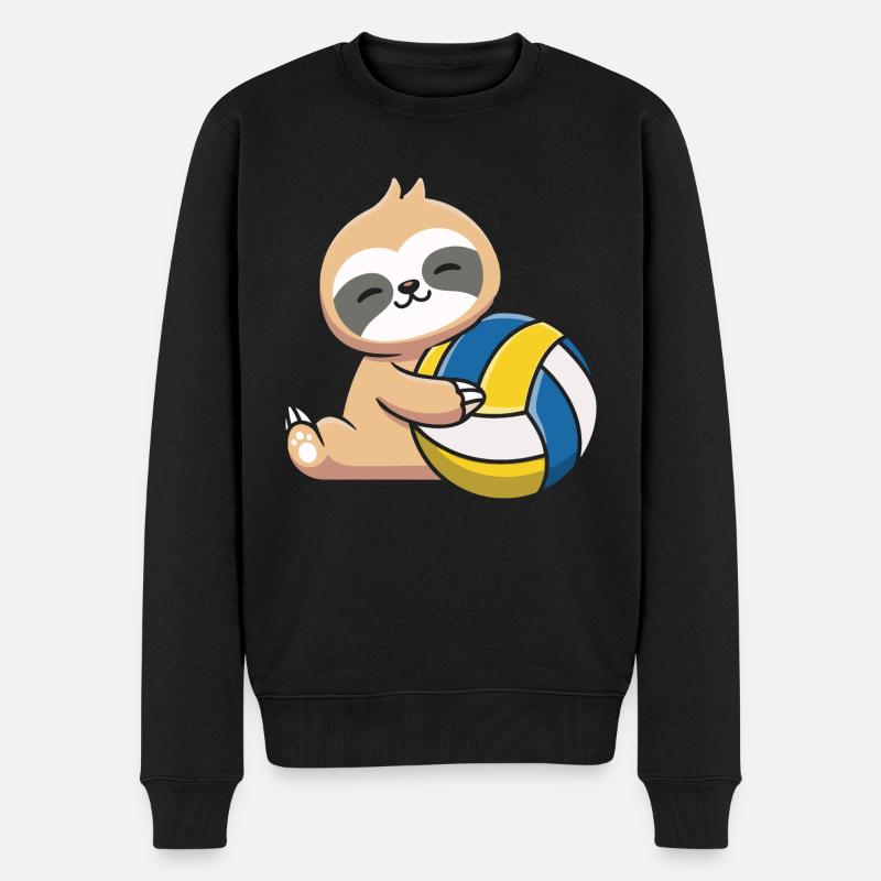 Faultier mit Volleyball - Männer Premium Bio Pullover - Schwarz