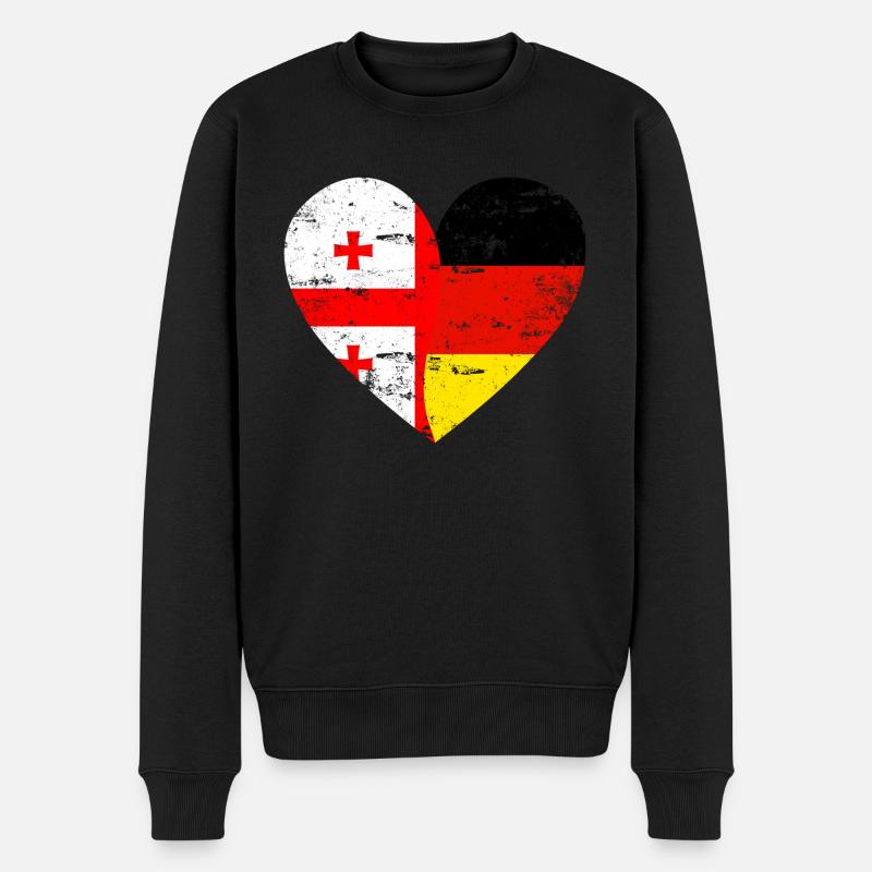 Georgien Deutschland Flaggenherz - Männer Premium Bio Pullover - Schwarz