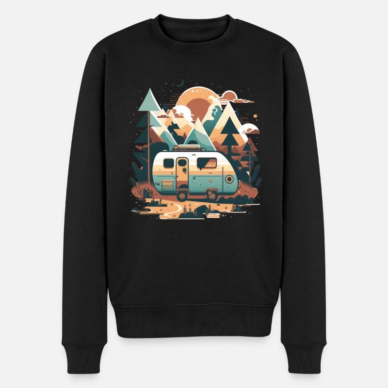 Wohnwagen, Camper in den Bergen - Männer Premium Bio Pullover - Schwarz