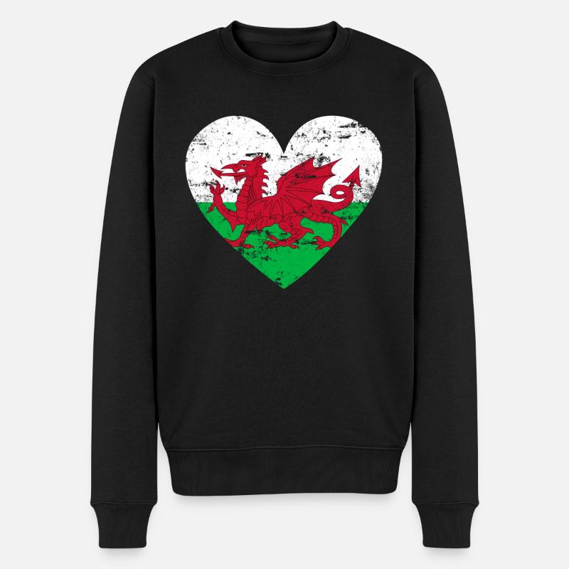 Wales Flaggenherz - Männer Premium Bio Pullover - Schwarz