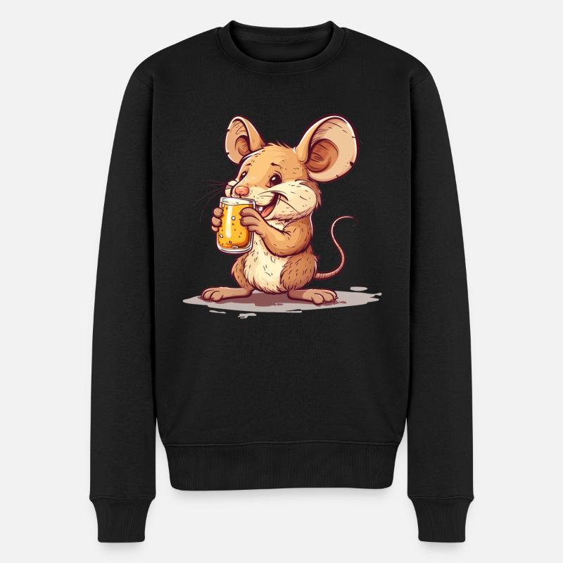 Cute Mouse Drinking Beer 2 - Männer Premium Bio Pullover - Schwarz