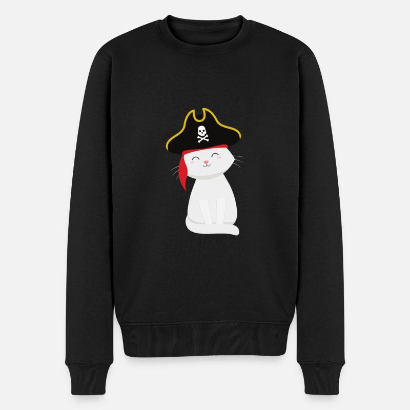 Süße Katze mit Piratenhut - Männer Premium Bio Pullover - Schwarz