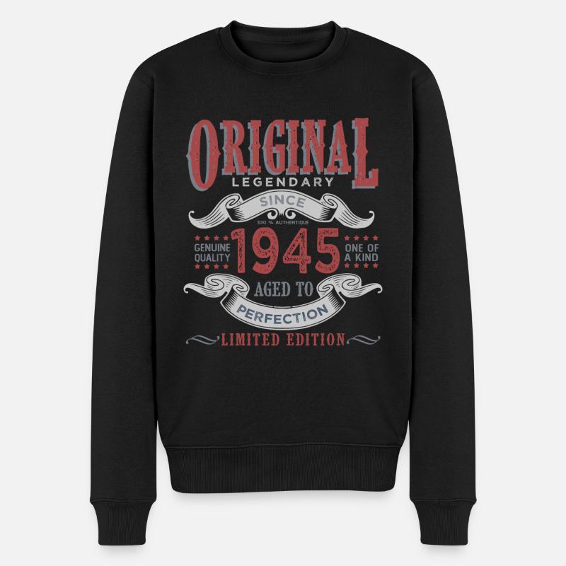 Jahrgang 1945 Geschenk 1945 Geburtstag - Männer Premium Bio Pullover - Schwarz