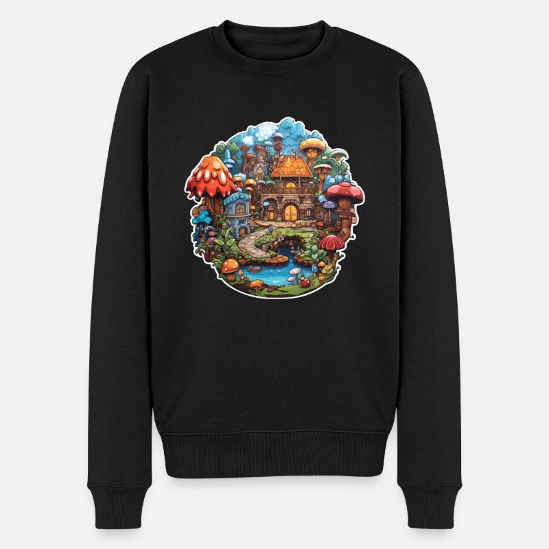 Kinder Märchen Pilzdorf - Männer Premium Bio Pullover - Schwarz