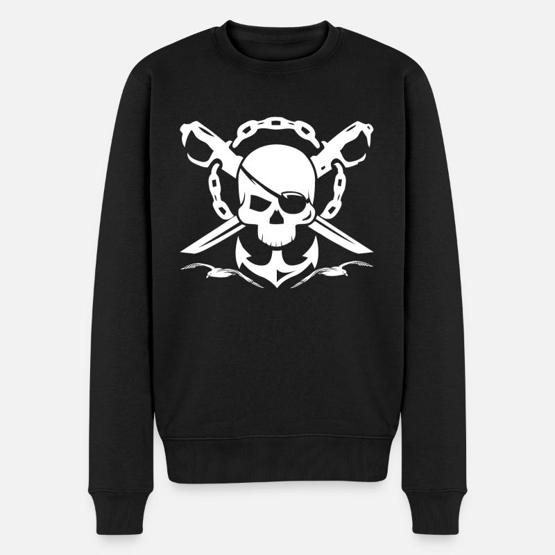 Maritim-Anker-Skull-Schwerter-Möwe-Norddeutsch - Männer Premium Bio Pullover - Schwarz