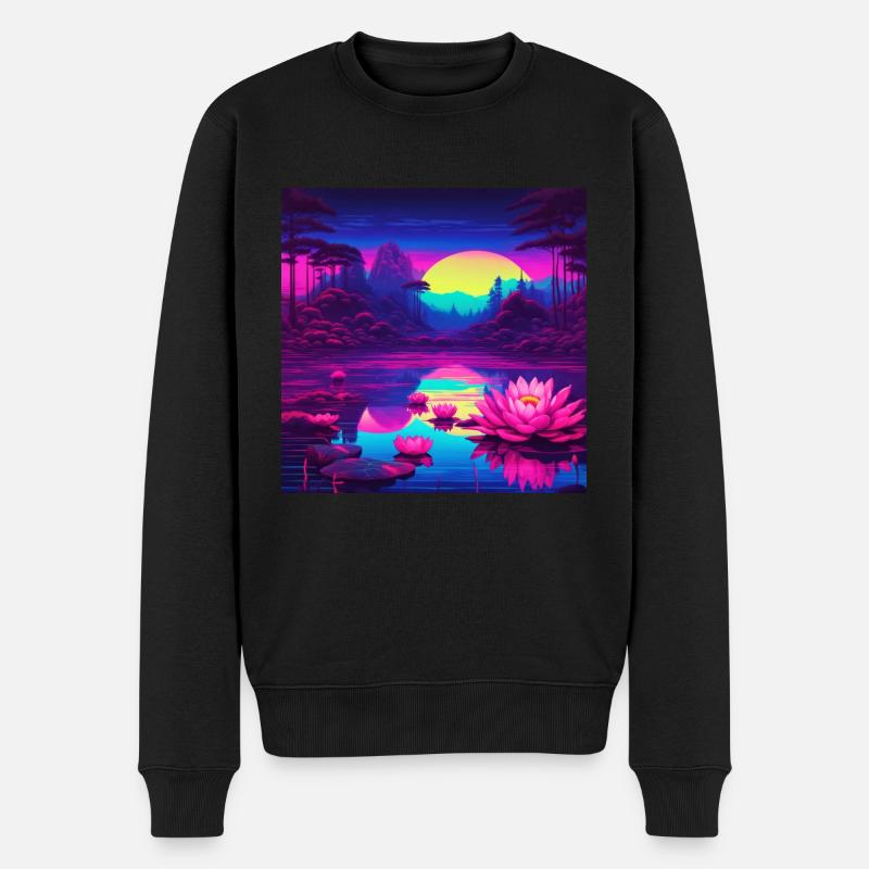 Seerosen auf dem See - Männer Premium Bio Pullover - Schwarz