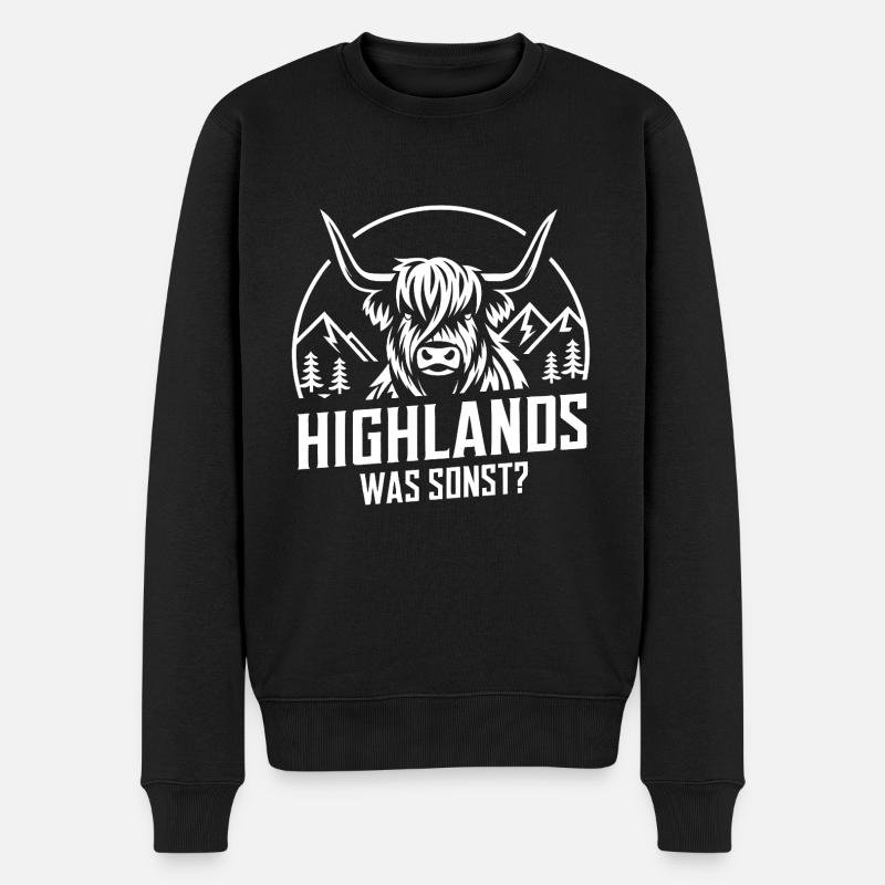 Highlands was sonst Schottisches Hochlandrind - Männer Premium Bio Pullover - Schwarz