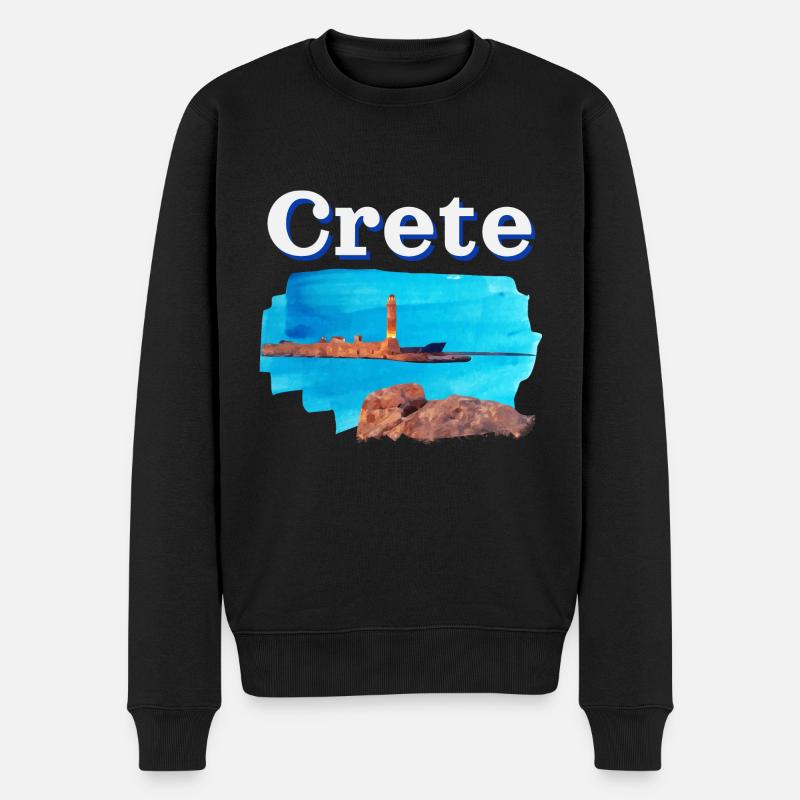 Crete Lighthouse Greece Gift - Men's Premium Organic Jumper - black