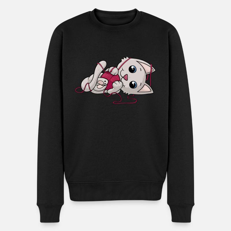 chat bande dessinée douce - Pull Premium bio Homme - noir