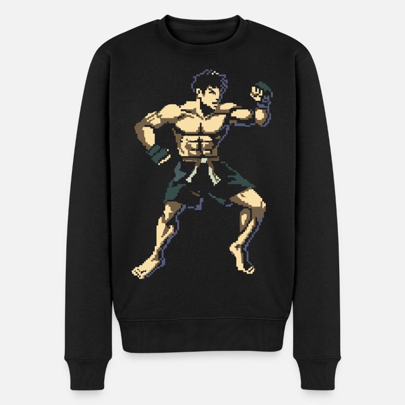 Kickboxer Pixel Grafik - Männer Premium Bio Pullover - Schwarz