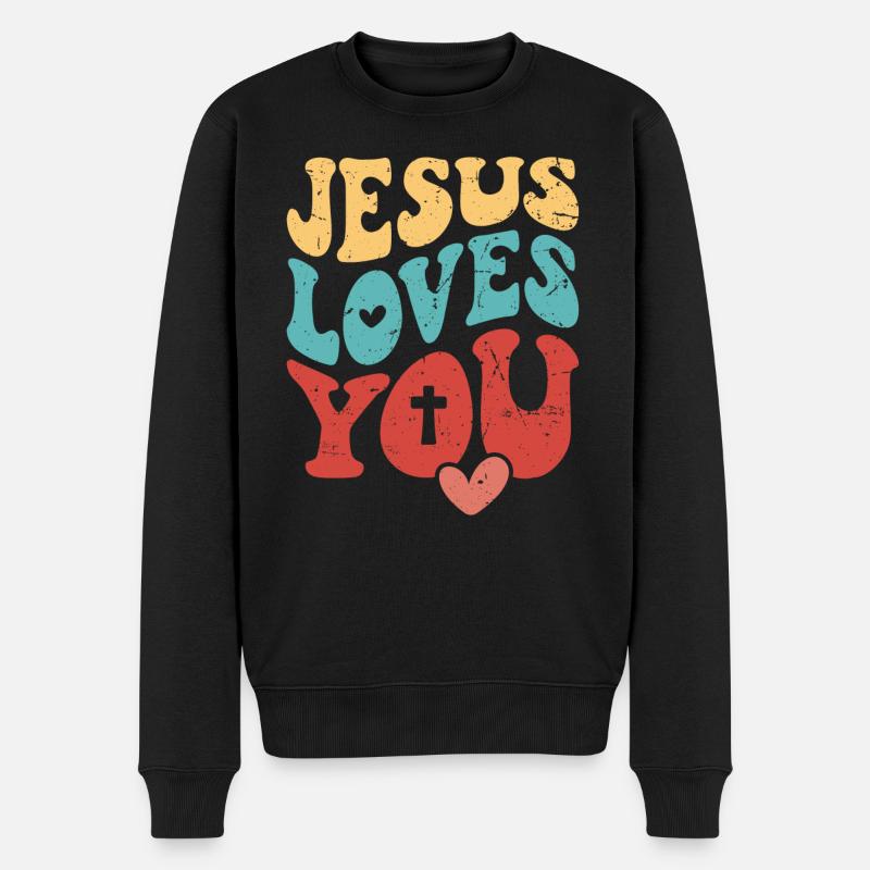 Dieu Jésus-Christ t’aime, t’aime Verset biblique - Pull Premium bio Homme - noir