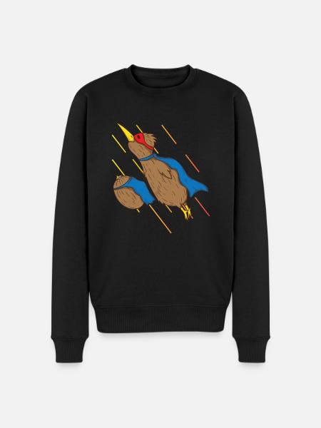 Kiwifugl og kiwifrugt flyver som superhelte - Økologisk premium-sweatshirt til mænd - sort