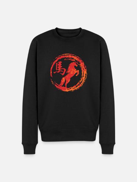 Pferd chinesisches Tierkreiszeichen - Männer Premium Bio Pullover - Schwarz