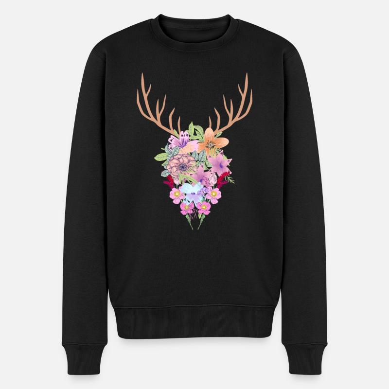 Blumen Geweih - Männer Premium Bio Pullover - Schwarz