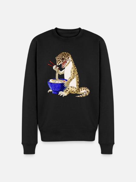 Leopard Gecko zjada japoński makaron Ramen - Ekologiczna męska bluza Premium - czarny