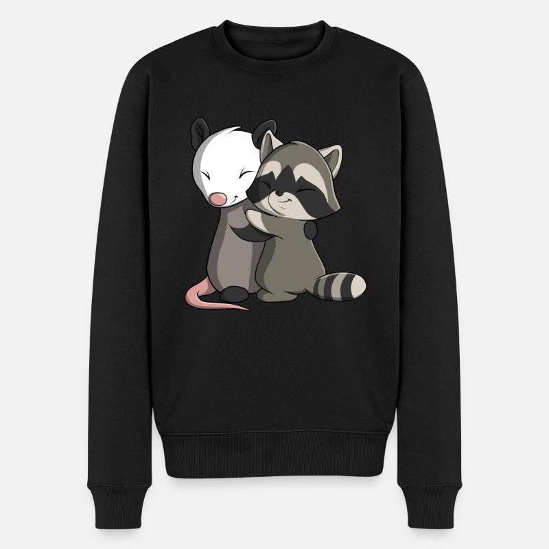 Opossum und Waschbär - Männer Premium Bio Pullover - Schwarz