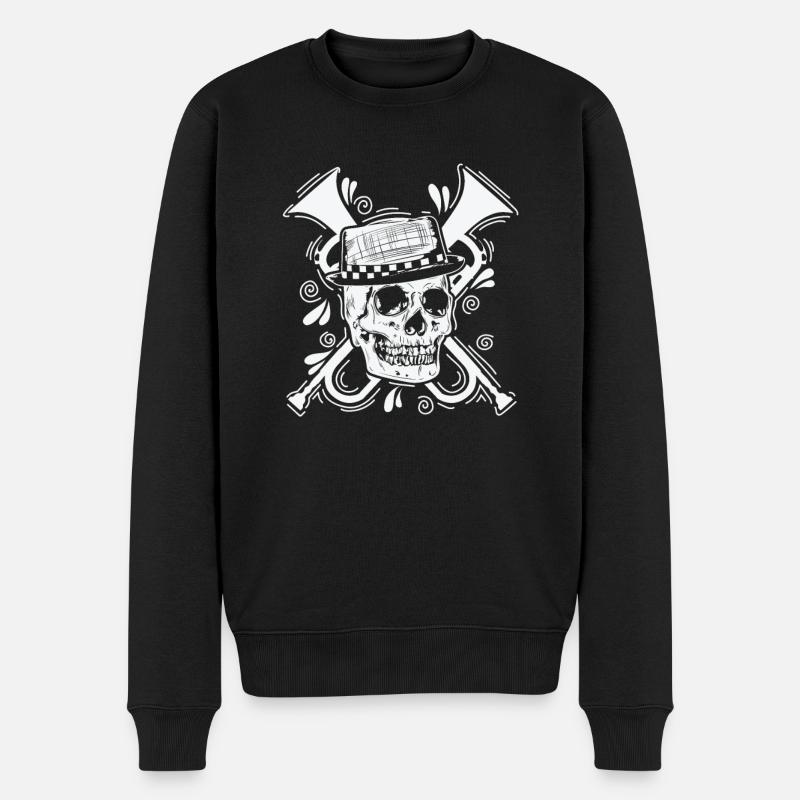 Ska Totenkopf mit Hut Trompete Musikstil - Männer Premium Bio Pullover - Schwarz