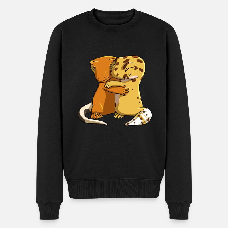 Leopardgecko umarmt Kronengecko - Männer Premium Bio Pullover - Schwarz