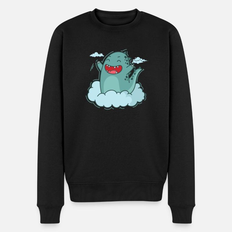 Dino in einer Wolke Dinosaurier Reptil - Männer Premium Bio Pullover - Schwarz