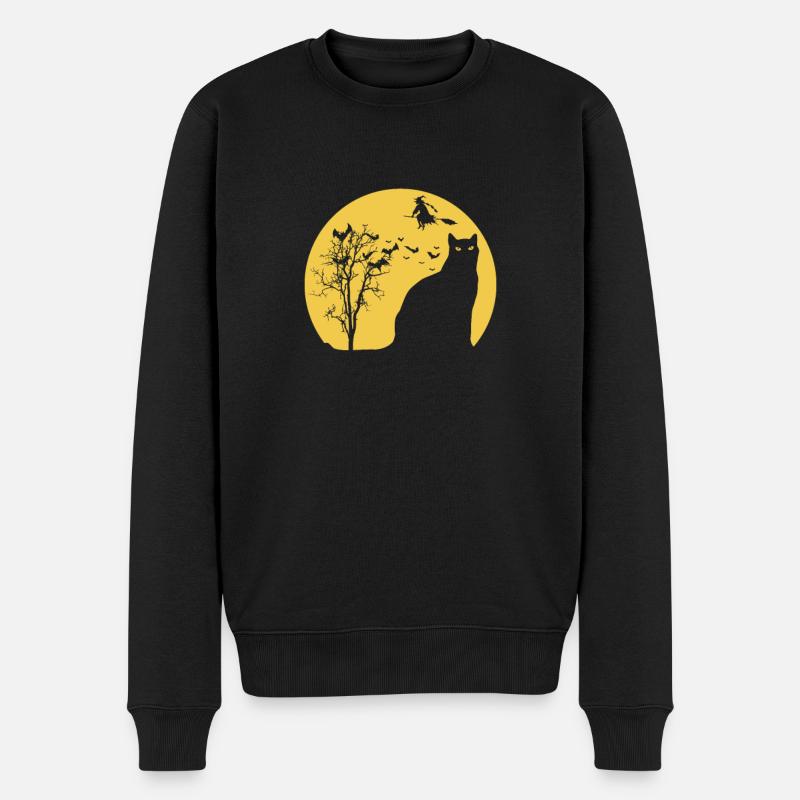 Halloween mit schwarzer Katze Süßigkeiten - Männer Premium Bio Pullover - Schwarz