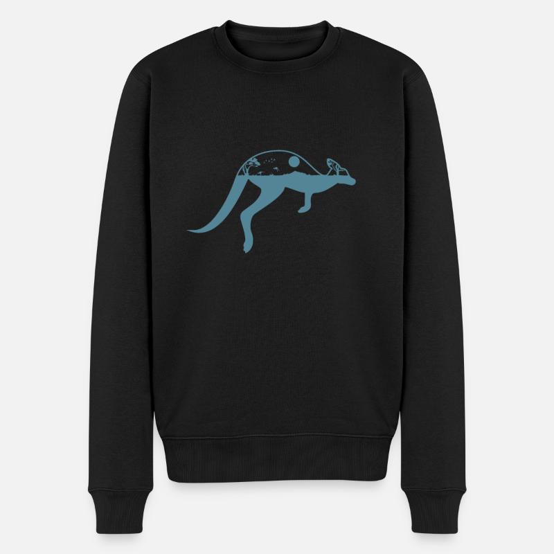 Kangaroo mit Australischer Landschaft - Männer Premium Bio Pullover - Schwarz