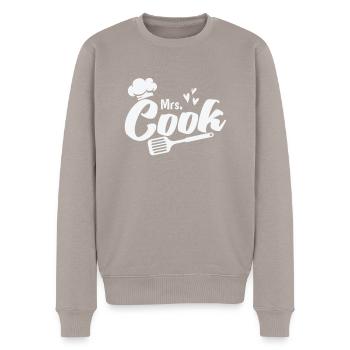 Mrs. Cook mit Kochmütze und Pfannenwender - Männer Premium Bio Pullover - Taupe - Vorne - Nico (187cm)