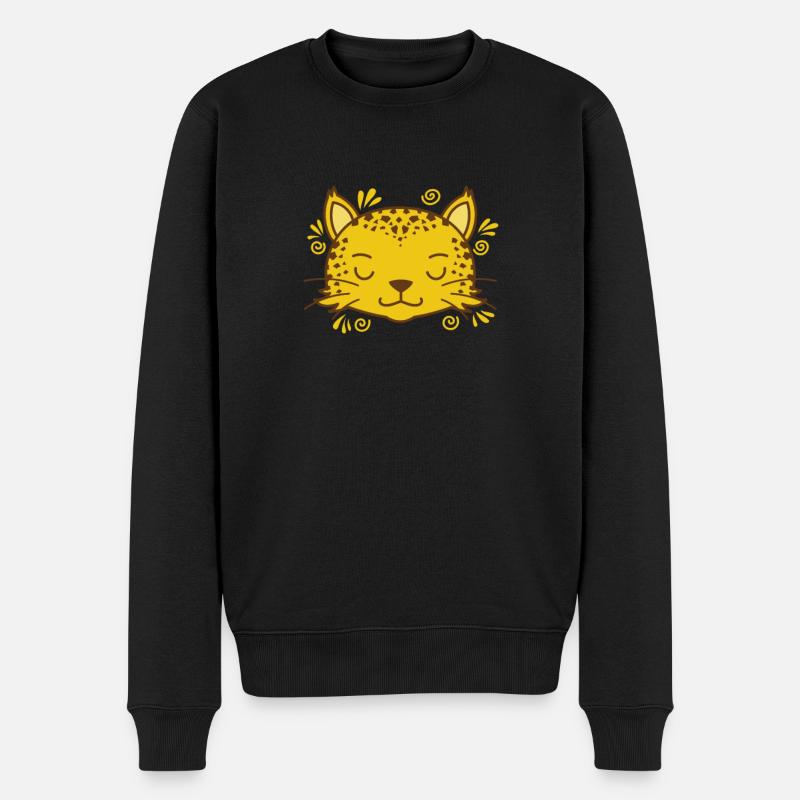 Leopard niedlicher Kopf Raubkatze - Männer Premium Bio Pullover - Schwarz