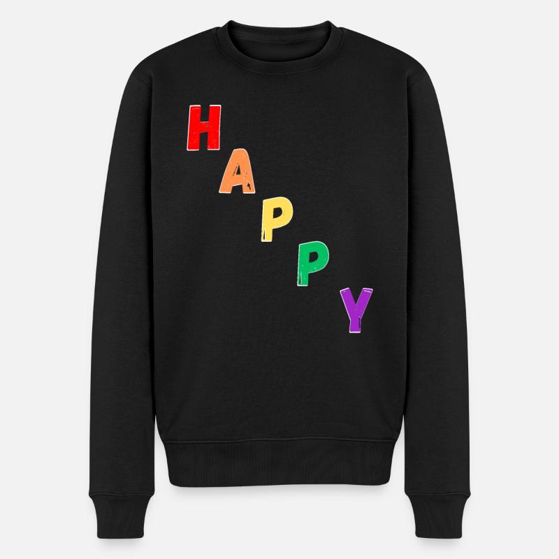 Glücklich - Männer Premium Bio Pullover - Schwarz