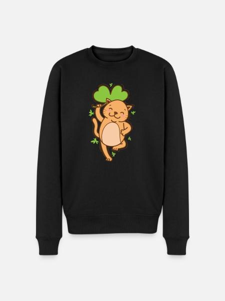 Chat avec trèfle Saint-Patrick - Pull Premium bio Homme - noir