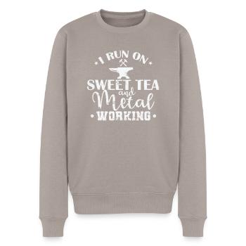 I run on Sweet Tea and Metal Working - Men's Premium Organic Jumper - taupe - Front - Nico (187cm)