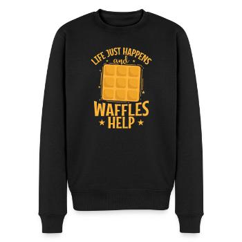 Life just happens and Waffles Help Gebäck Snack - Männer Premium Bio Pullover - Schwarz - Vorne - Nico (187cm)