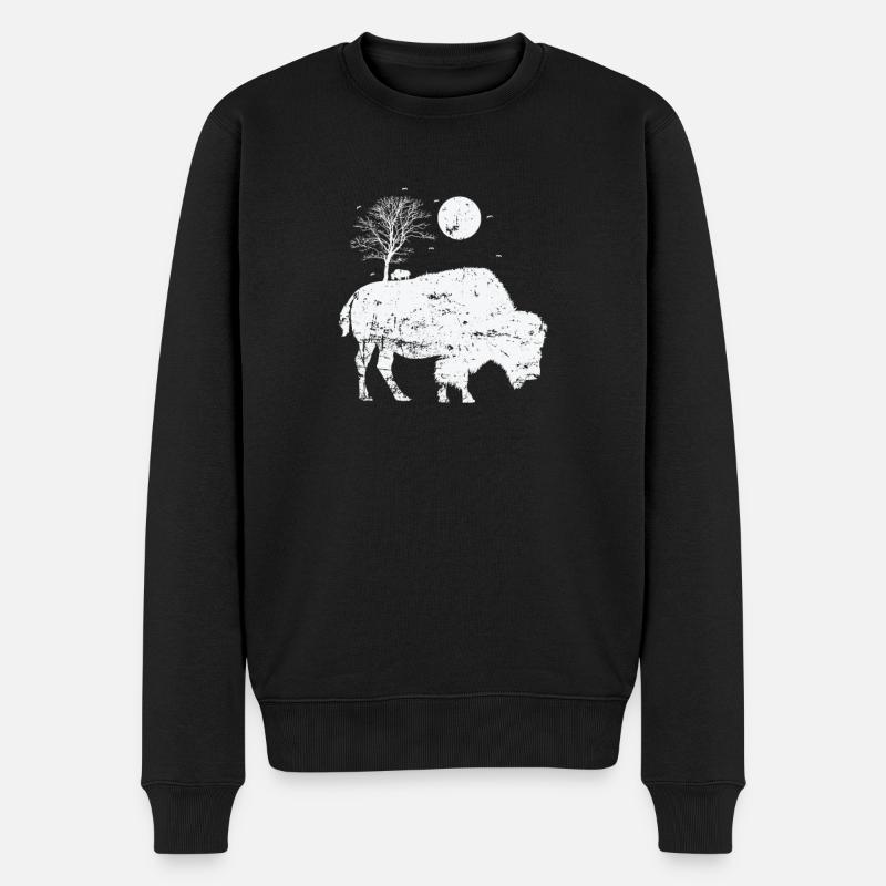 Bison und Mondlicht Tier - Männer Premium Bio Pullover - Schwarz