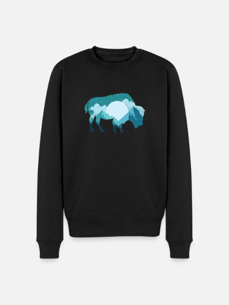 Bison Büffel Wildtier - Männer Premium Bio Pullover - Schwarz