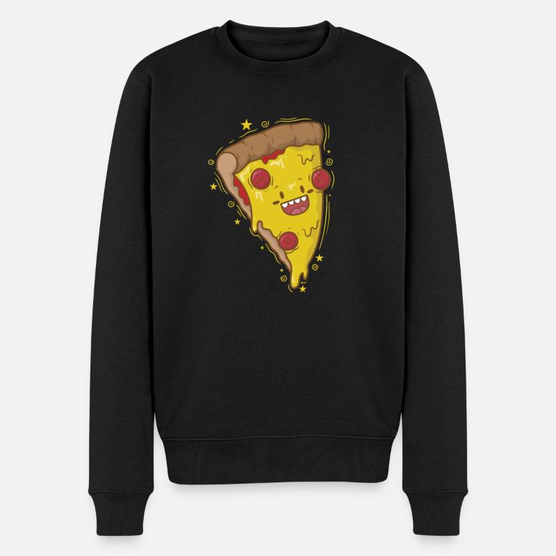 Salami Pizza freut sich - Männer Premium Bio Pullover - Schwarz