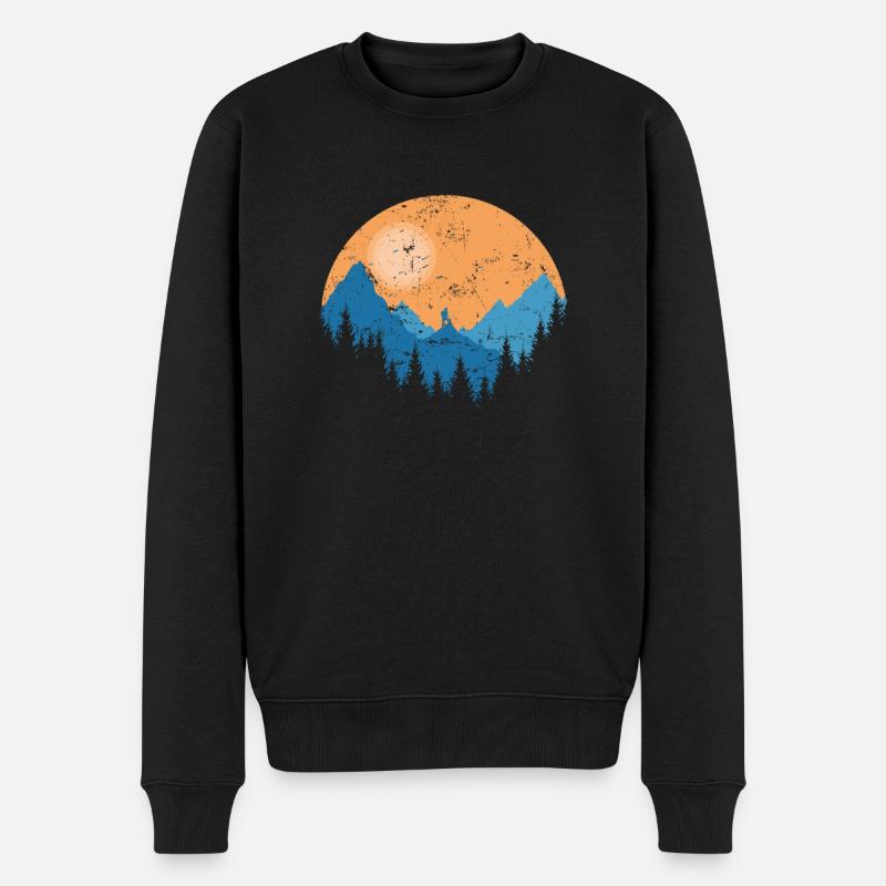 Wald Berge und Sonnenaufgang Wandern - Männer Premium Bio Pullover - Schwarz