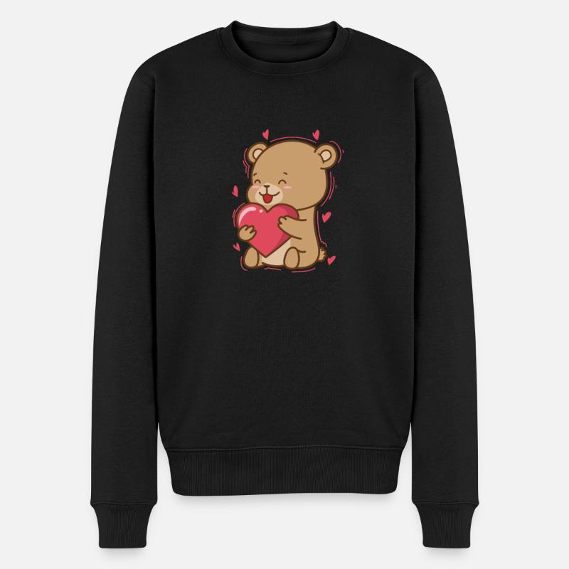 Bär mit Herz Tier Wald - Männer Premium Bio Pullover - Schwarz